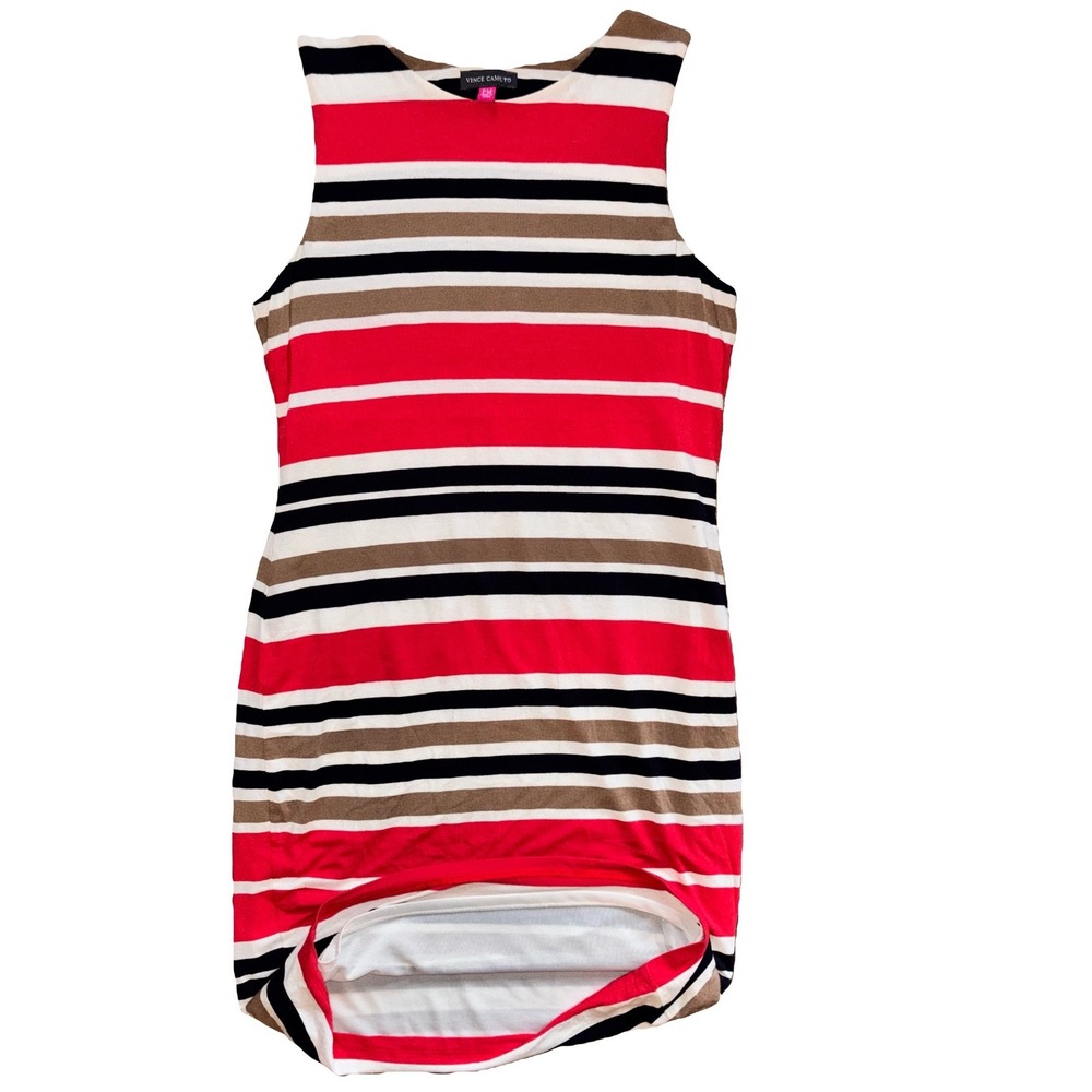 Vince Camuto Red Striped Sleeveless Sheath Dress Petite Medium PM Stretch Knit